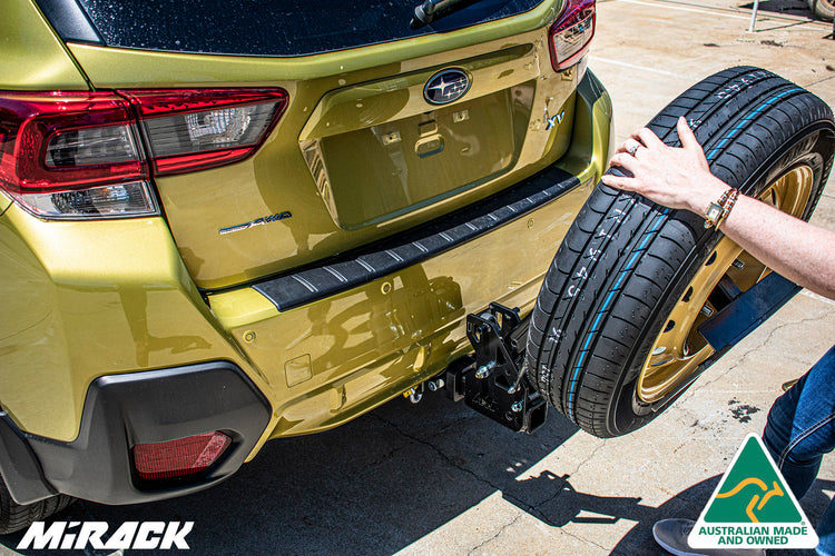 Mirack Universal Tow Hitch Mounted Tilting Spare Wheel Carrier on a Subaru XV AWD