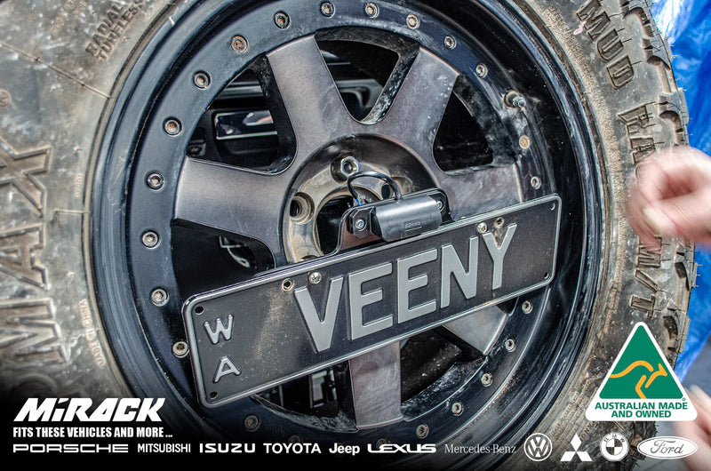 Load image into Gallery viewer, Mirack spare wheel license plate holder with LED: Enhance visibility, safety, and off-road functionality.