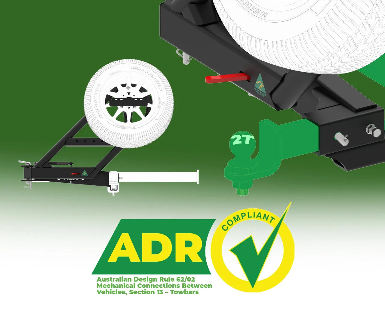 Tow Hitch Swinging Spare Wheel Carrier ADR Certificate