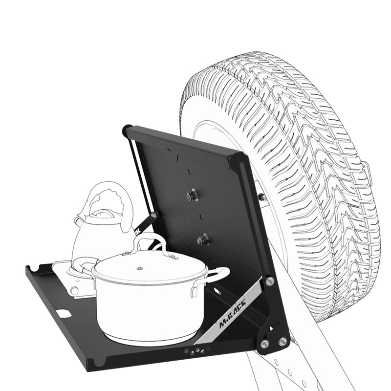 Load image into Gallery viewer, Explore the 3D design of Mirack's innovative table solution, attached to your spare wheel carrier for easy access.