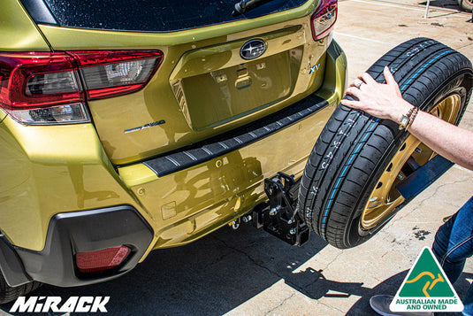 Mirack Universal Tow Hitch Mounted Tilting Spare Wheel Carrier on a Subaru XV AWD