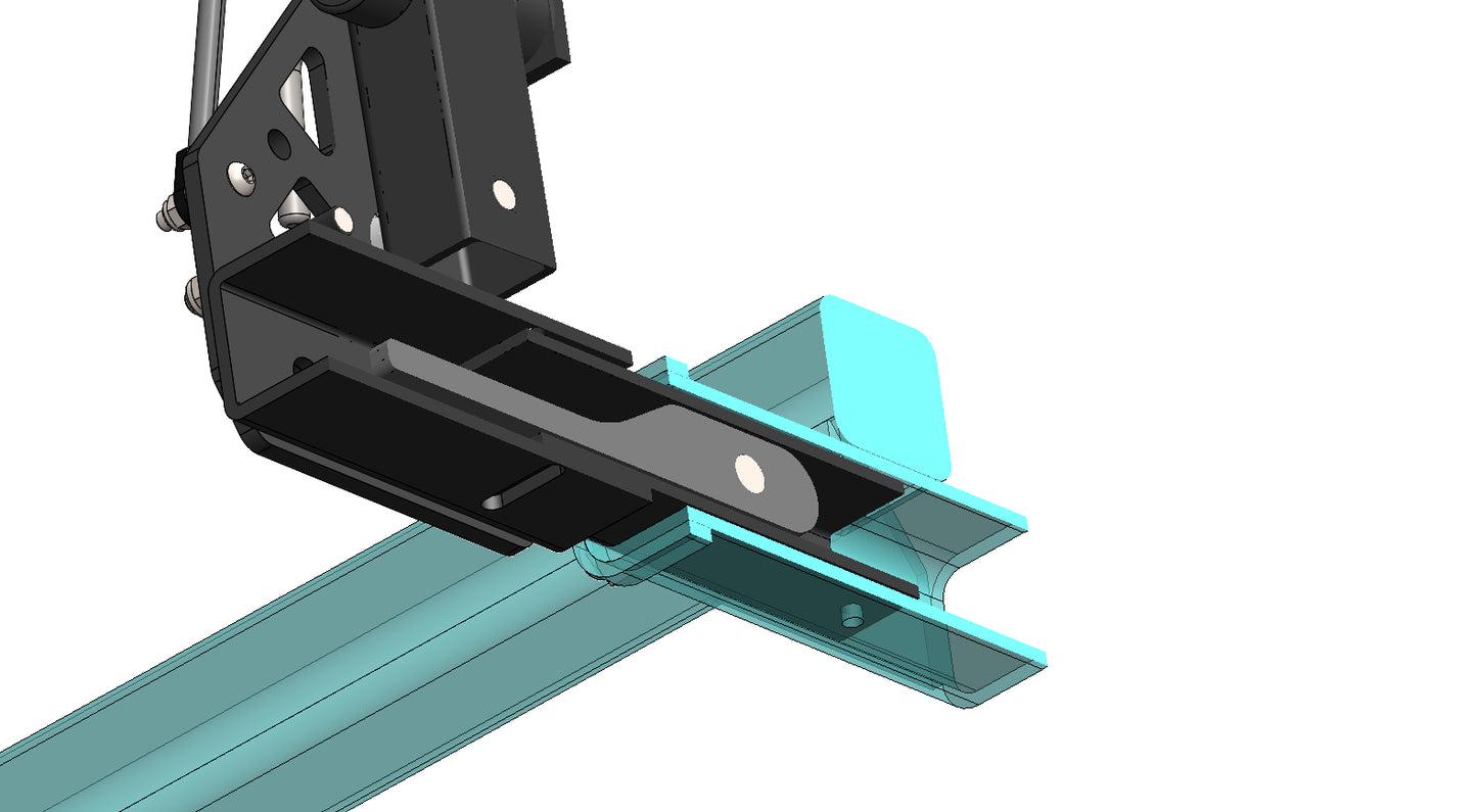 Mirack tilting carrier for rear space optimization, silent hitch for smooth towing (3D rendering).